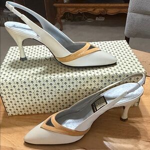 Nina leather Cream and Tan Slingback Heels